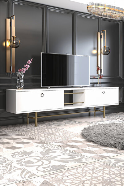 Givayo Mobilya GORDON BEYAZ TV ÜNİTESİ 180 CM DEMİR AYAKLI