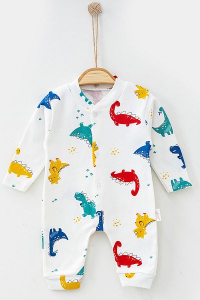 Beniizle Dinosaur Patterned Snap Jumpsuit