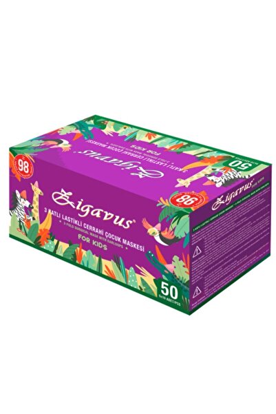 Zigavus 50 Adet Cerrahi Karışık Desenli Çocuk Maskesi, 3 Katlı Burun Telli, R...