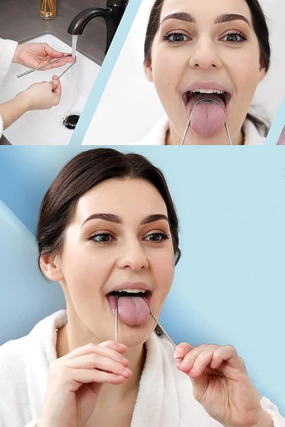 SAVORYHOME 2 Pieces Tongue Cleaner Silver Oral Care Brush Tongue Plaque Removal Tongue Scraper
