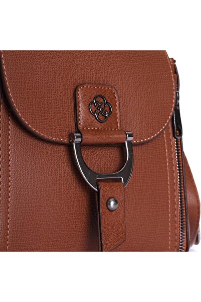 Getcho Dantes Women's Tan Hand and Crossbody Bag – Elegant Design, Multi-Compartment Organization, Metal Accessories, Stylish Details