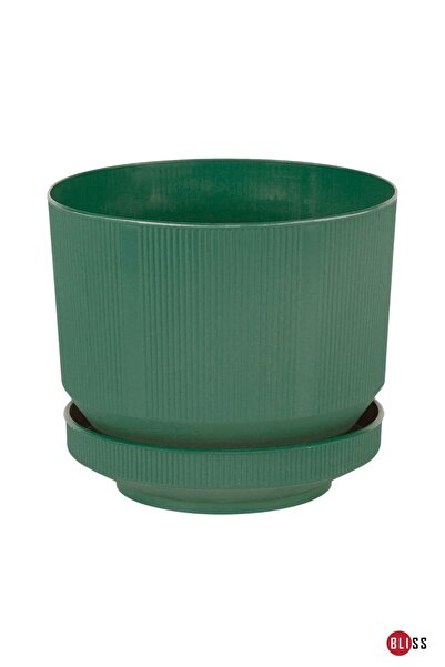 Bliss 1,7 Litre Yeşil Dekoratif Lüx Saksı İç Dış Mekan Tabaklı Plastik Çiçek Saksısı