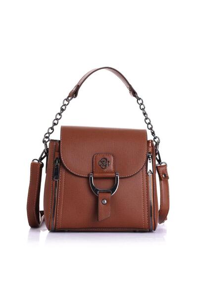 Getcho Dantes Women's Tan Hand and Crossbody Bag – Elegant Design, Multi-Compartment Organization, Metal Accessories, Stylish Details