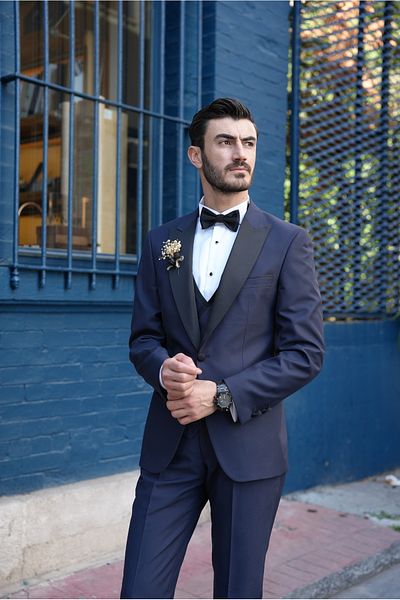 LONATOLİA Men's Tuxedo Groom Suit Swallow Collar Italian Style Slim Fit Jacket Vest Pants Bow Tie-La