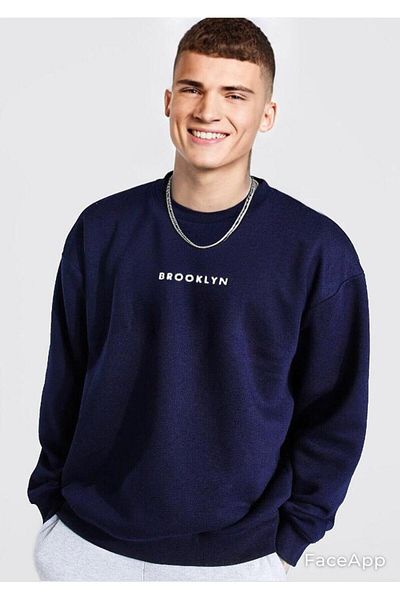 LEONE Navy Blue Sweat Brooklyn Printed Oversize