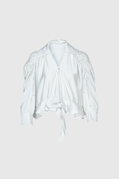 GİZİA Düğme Ve Bağlama Detaylı Ekru Bluz