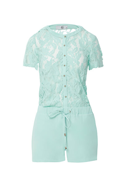 kı.we Üst Beden Dantelli Beli Lastikli Mini Mint Tulum