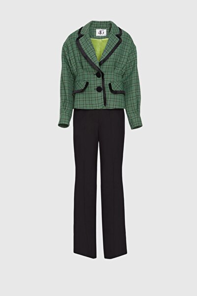 Plaid Palazzo Pants Green Suit