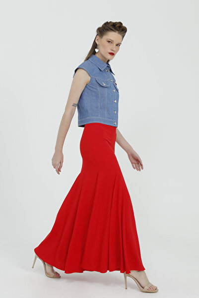 kı.we Parçalı Volan Kırmızı Etek