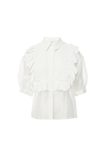 GİZİA Hacimli Kollu Transparan Ekru Bluz