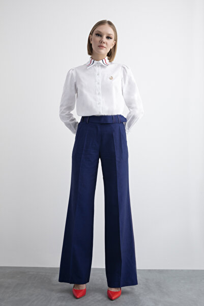 4G GIZIA Kemer Detaylı Bol Paça Lacivert Pantolon