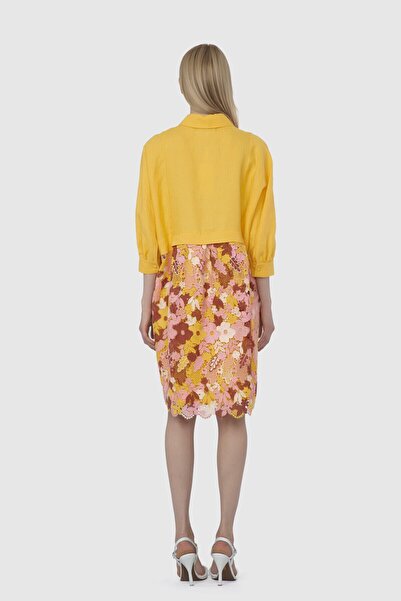 GİZİA Çiçek İşleme Detaylı Sarı Gömlek Elbise
