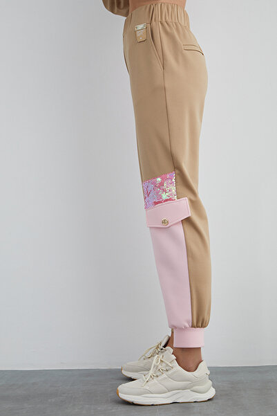 GIZIA SPORT Payet Detaylı Tek Tarafı Şeritli Bej Pantolon