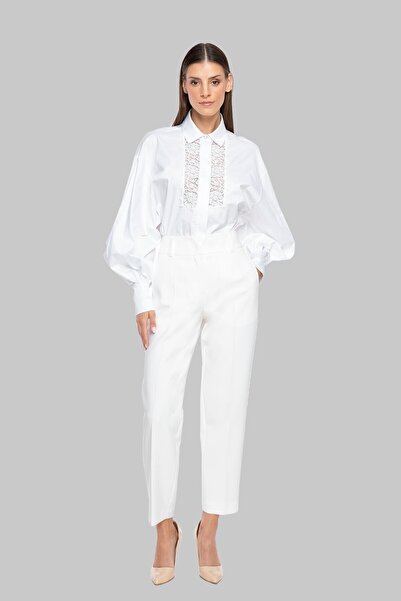 GİZİA Orta Bel Klasik Ekru Havuç Pantolon