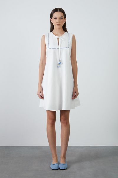 4G GIZIA Ecru Poplin Dress with Ornamental Stitching Detail