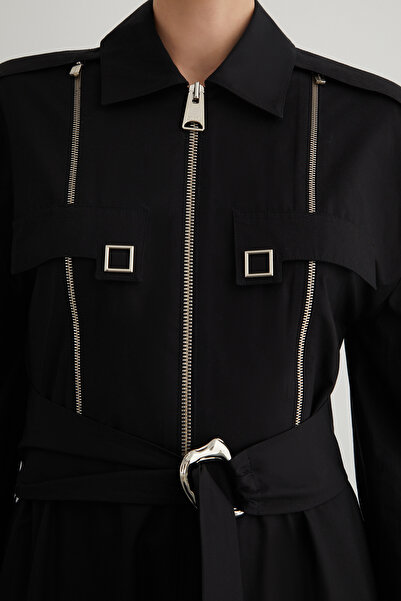 GİZİA Fermuar Ve Kare Çıtçıt Detaylı Tokalı Seyyar Kuşak Elbise