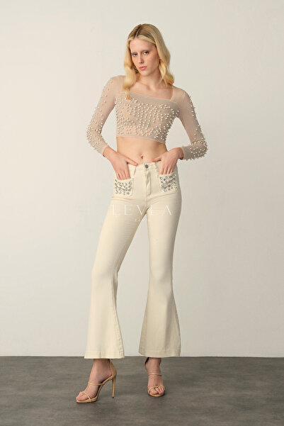 LEVLA PARIS Taşlı Boncuklu Luxury Crop Top