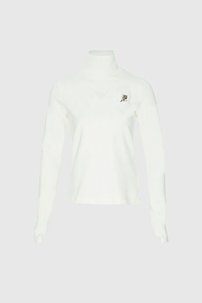 GIZIA SPORT Triko Balıkçı Yaka Detaylı Işlemeli Ekru Top