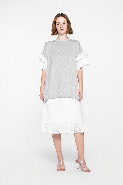 GIZIA SPORT Yuvarlak Yaka Midi Gri Spor Elbise