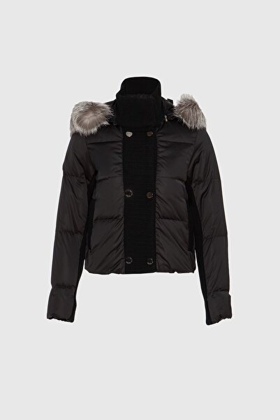 GİZİA Triko Ve Kürk Detaylı Siyah Şişme Mont