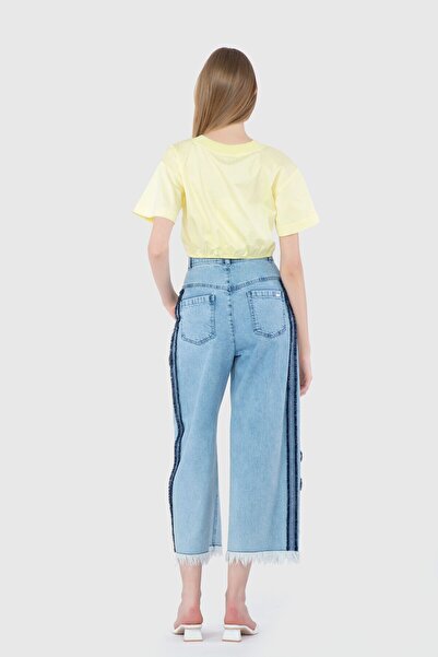 GİZİA İşleme Detaylı Önden Büzgülü Crop Boy Poplin Sarı Bluz