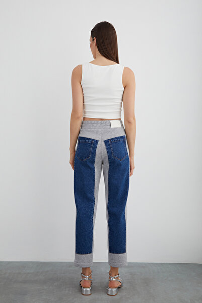 GİZİA Gümüş Kordon Detaylı Jean Garnili Beli Lastikli Pantolon