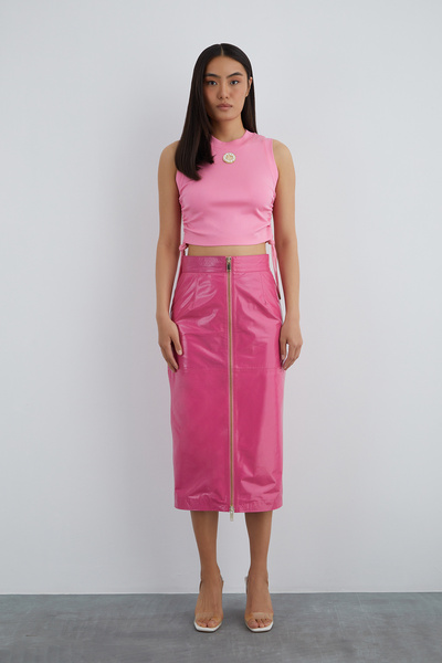 GIZIA SPORT Yıldız Pleksi Detaylı Pembe Kolsuz Bluz