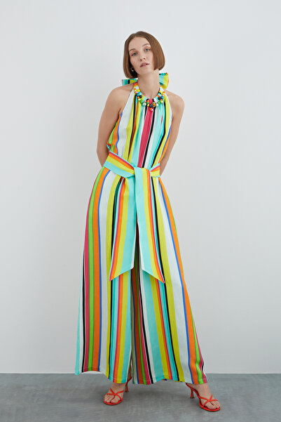 GİZİA Yakası İşleme Detaylı Boyundan Bağlamalı Sırt Dekolteli Tulum