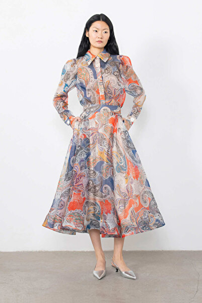 GİZİA Desenli Organze Kloş Etek