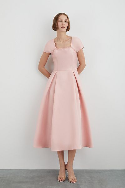 GİZİA Folded Pink Dress with Battery that Sits on the Waist