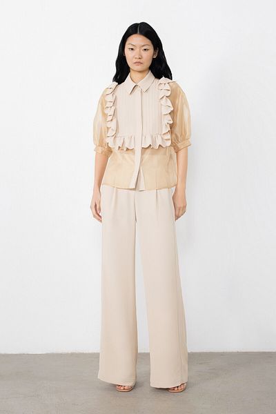 GİZİA Ribbed Front Pleated Beige Pants