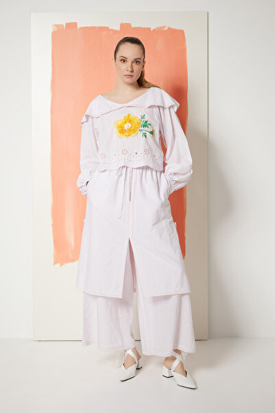 Manimani Nakış Esprili Vual Mor Bluz