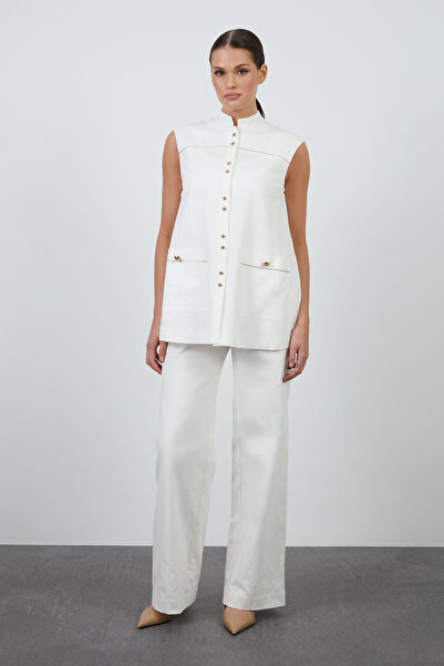 GİZİA Nakış Detaylı Gold Düğmeli Yelek