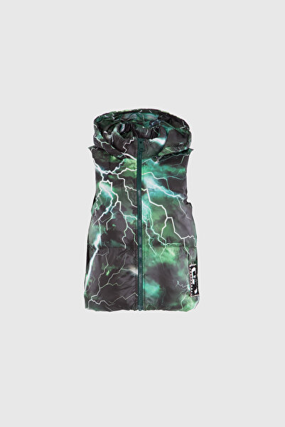 GIZIA SPORT Nakış Detaylı Desenli Yeşil Şişme Yelek