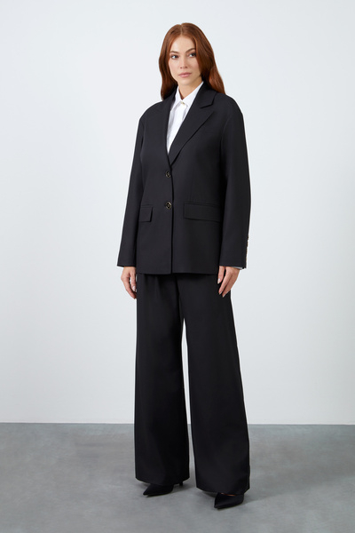 GİZİA Rahat Kesim Ceketli Palazzo Pantolonlu Siyah Takım