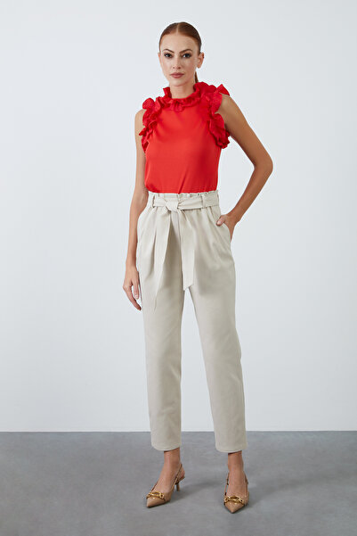 kı.we Kuşak Bağlamalı Yüksek Belli Bej Havuç Pantolon