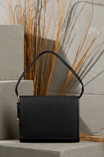 GİZİA Çıtçıt Kapama İçi Cepli Siyah Deri Çanta