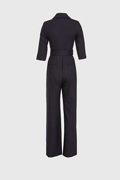 GİZİA Black Jumpsuit with Zipper and Embroidery Detail