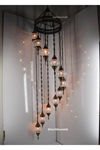 karlıkturistik Otantik Sarkıt Avize 11 li Galeri Boşluğu Tavan Lambası Osmanlı El Yapımı