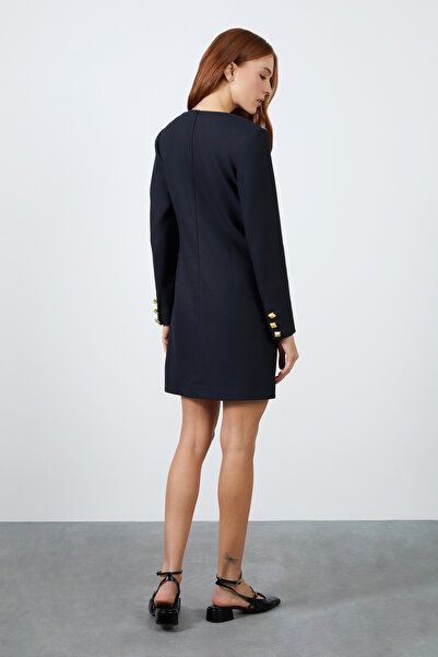 GİZİA Uzun Kollu V Yakalı Midi Boy Siyah Elbise