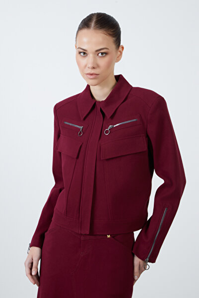 GİZİA Cep Ve Fermuar Detaylı Kırmızı Spor Ceket