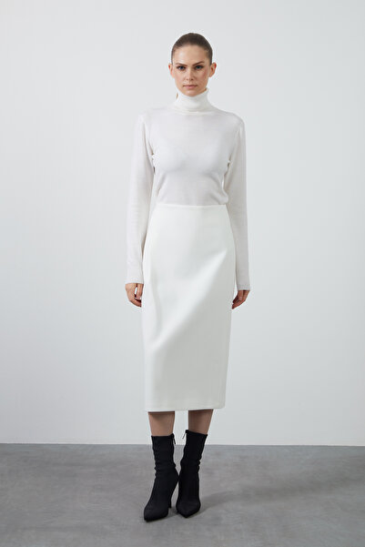 GİZİA Midi Düz Form Ekru Etek