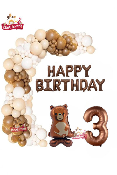 Bkmc Stojeći Medved Srećan Rođendan 3 Godine Stari Folijski Balon Krem Bela S...