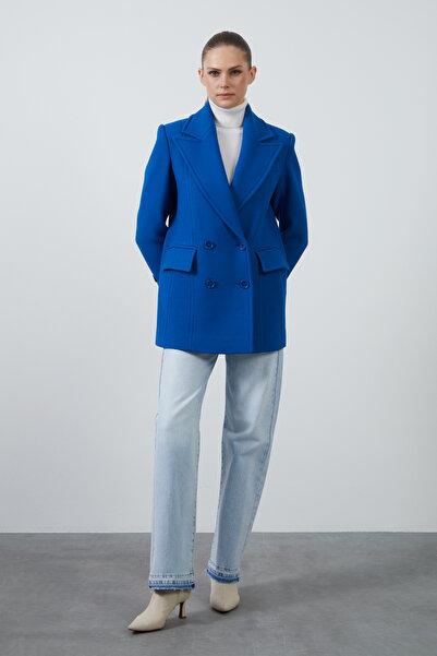 GİZİA Kruvaze Kapama Geniş Cepli Mavi Ceket