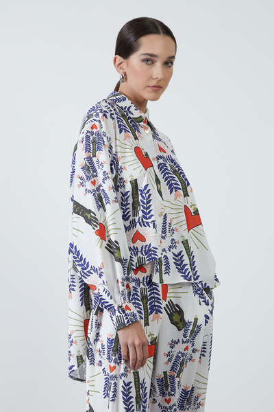 GİZİA Baskılı Ekru Crop Ceket