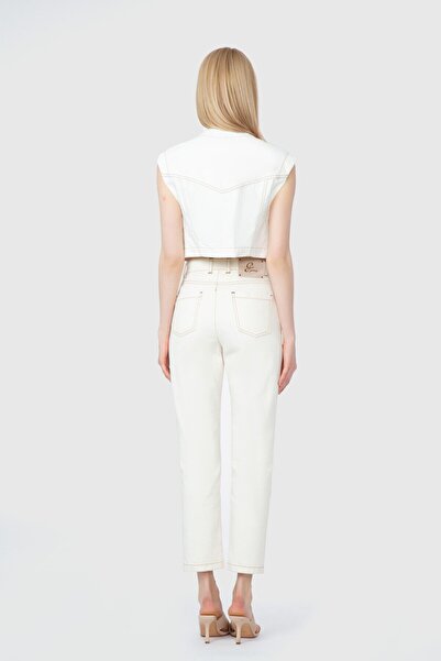 GİZİA Stone Embroidered Casual Cut Ecru Pants