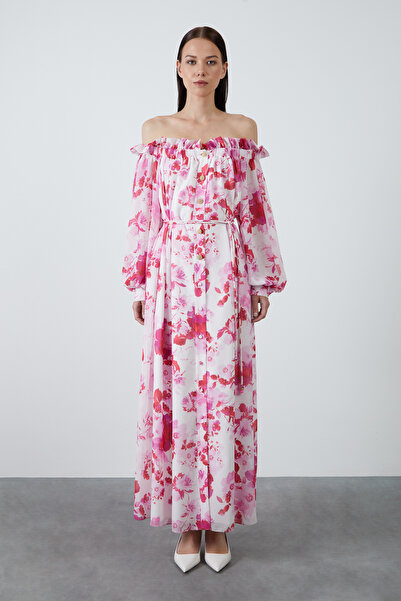 GİZİA Madonna Yaka Uzun Desenli Elbise