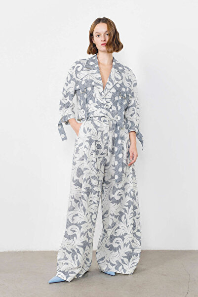 GİZİA Metal Toka Detaylı Kemerli Mavi Pantolon