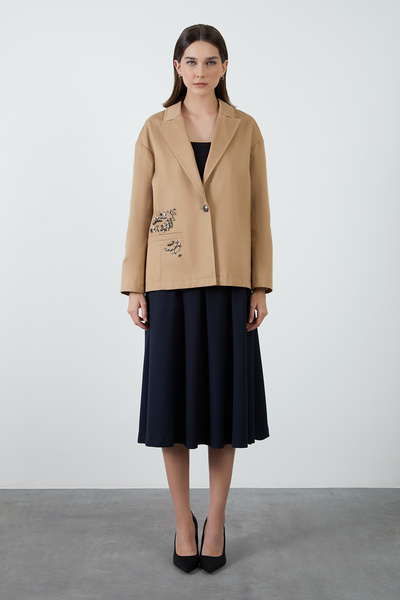 GİZİA İşleme Detaylı Kahverengi Blazer Ceket