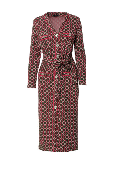 kı.we Vatkalı Triko Düğmeli Midi Pembe Elbise